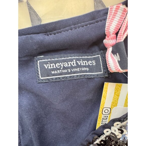 Vineyard Vines Womens Sequin Gingham Shell Top Navy NWT Size M - Picture 4 of 7